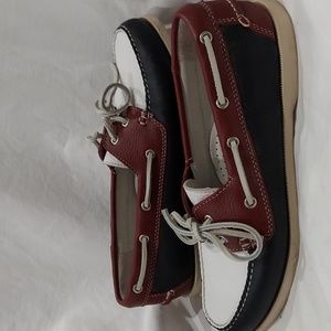 Brooks Brothers Women’s 5229 Loafer Red White Blue Deck Shoes 7.5 M Leather